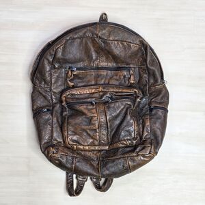 Vintage Tooled Genuine Leather Floral‎ Brown Backpack Made in Mexico